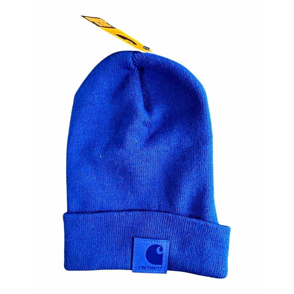 Carhartt Men's Blue Solid Cuffed Beanie Winter Hat w/ Square Logo Patch